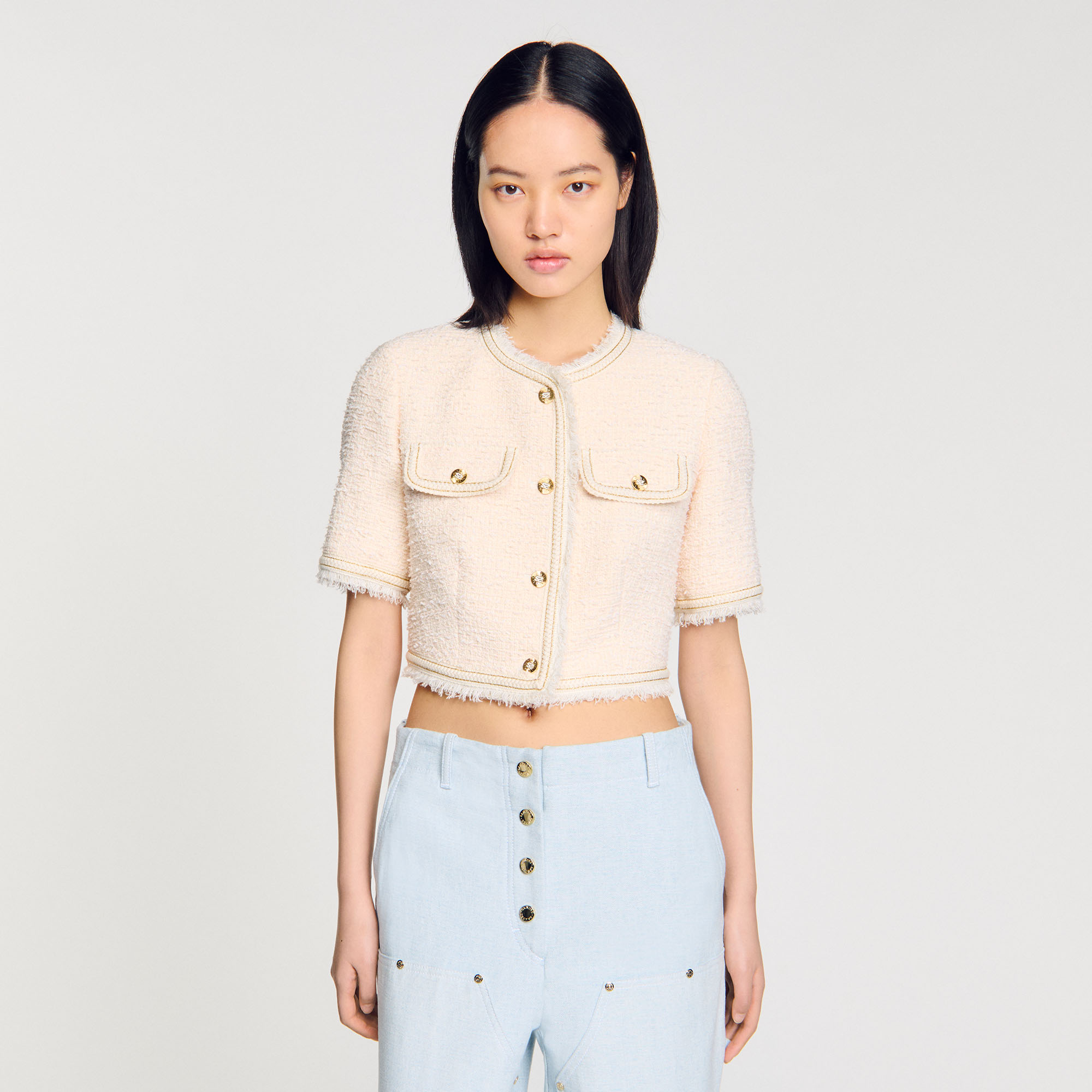 Short-Sleeved Tweed Jacket - Blazers & Jackets - Sandro