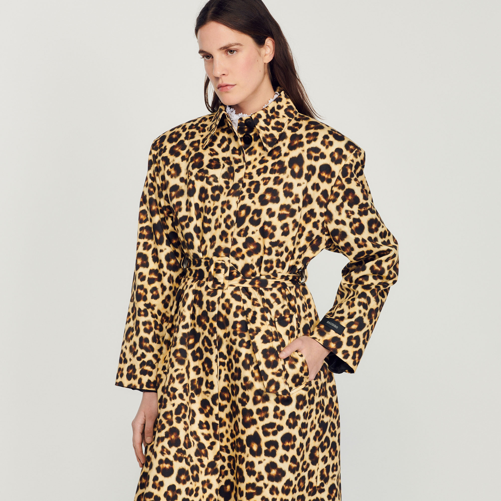 Oversized Leopard-Print Trench Coat - Coats 